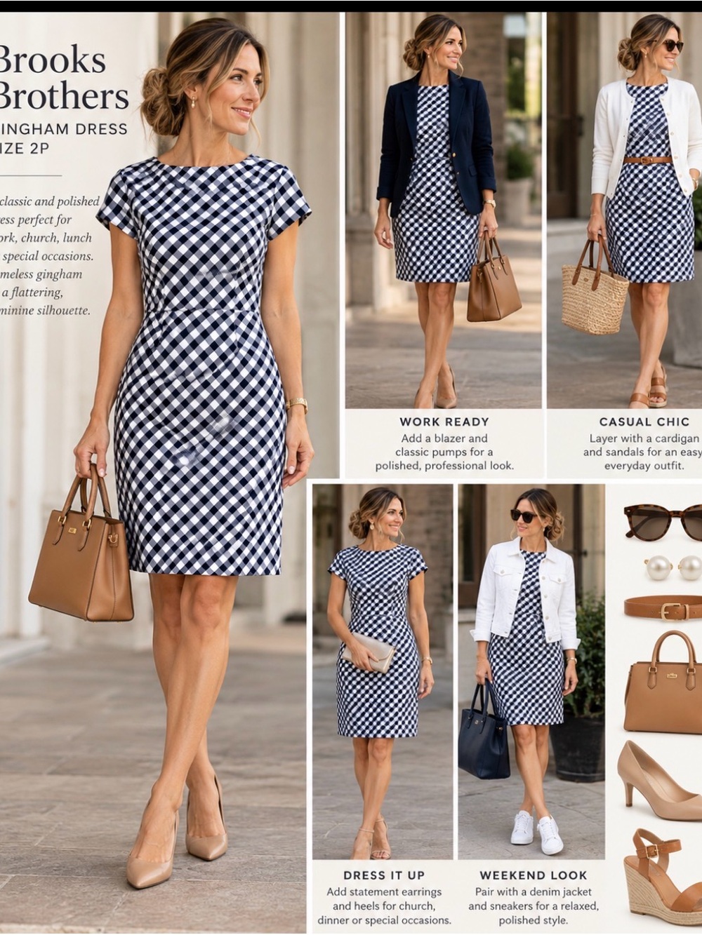 Brooks Brothers Navy and White Gingham Sheath Dress